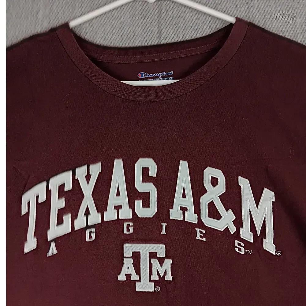 Champion Texas A&M T-Shirt Men's 2XL Maroon Red Logo Spellout Embroidered Preppy - Picture 4 of 12
